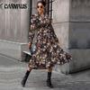 Весенне-осеннее женское платье с принтом, темпераментные элегантные платья с длинными рукавами