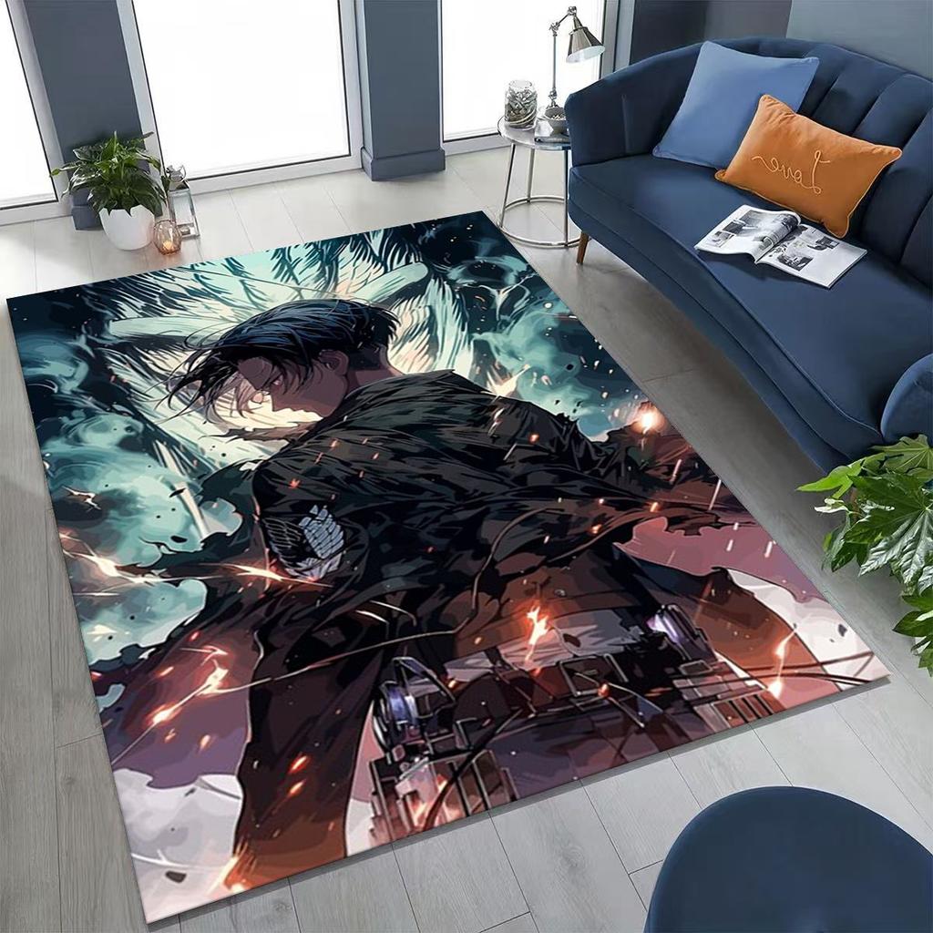 Anime Attack On Titan Eren Mikasa Cartoon Rug for Bedroom Living Room Sofa Home Doormat Decor,Kids Play Non-slip Floor Mat Gift