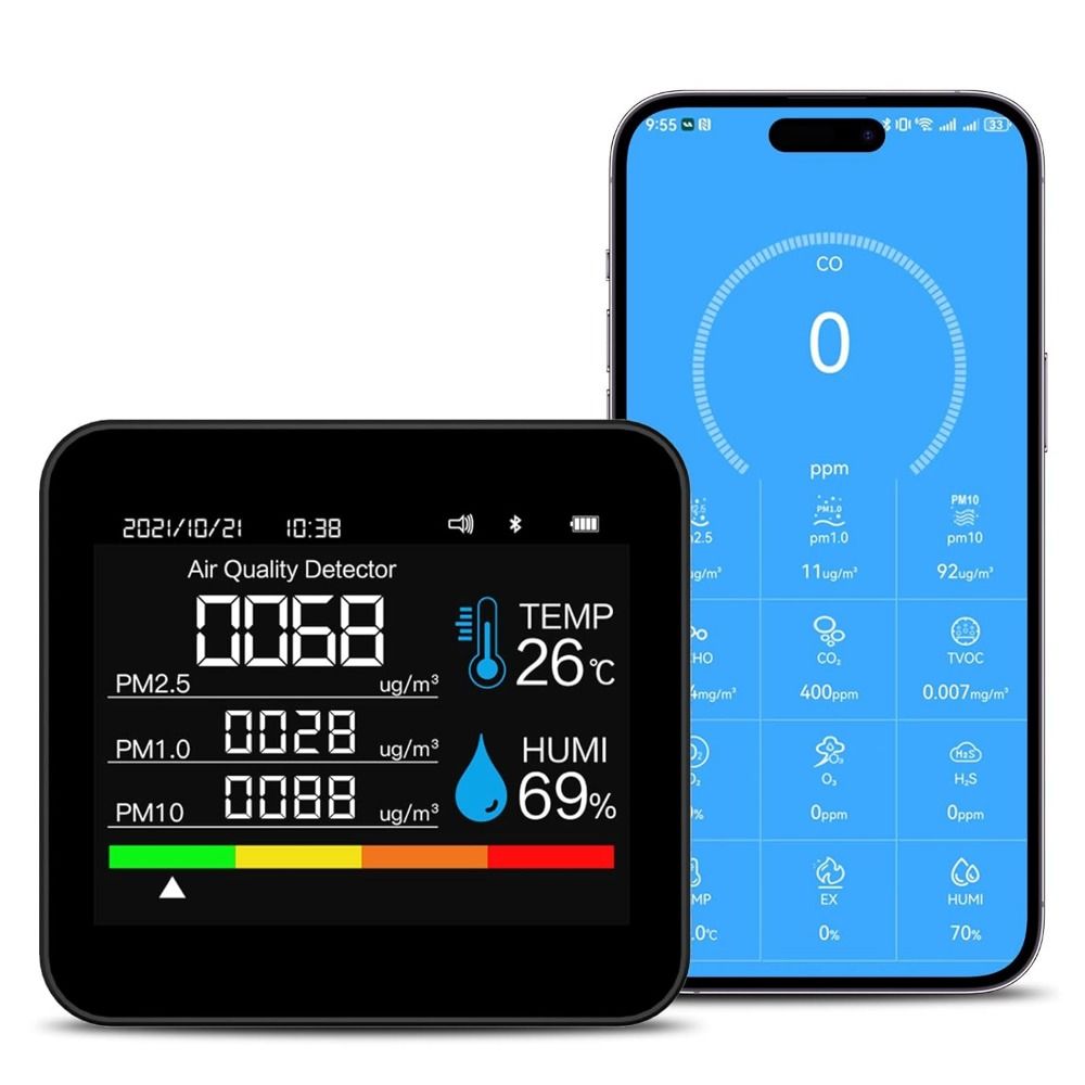 Температура 9 в 1 Монитор Качества Воздуха Bluetooth Измеритель Загрязнения Воздуха Детектор Углекислого Газа Главная