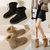 Fashion Fashion British Style 2024 Winter New Nubuck Snow Fur Boot Women's Thick Sole Plush Warm Round Head Cross-tied Short Ankle Boots