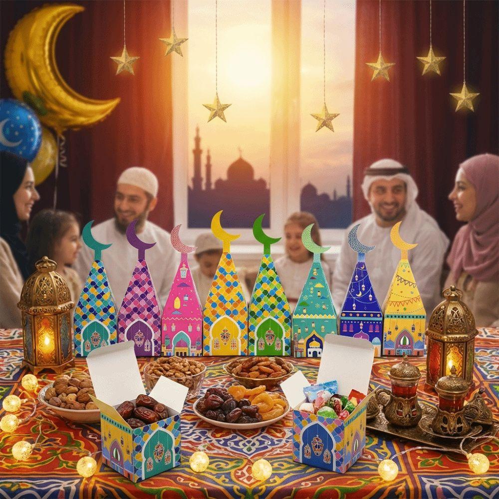 12Pcs Paper Ramadan Kareem Box Moon Castle Pattern Moon Lantern Box Home Decoration
