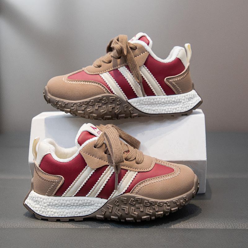 Новые осенне-зимние детские кроссовки Модные спортивные повседневные кроссовки с хлопковой подкладкой и плюшем