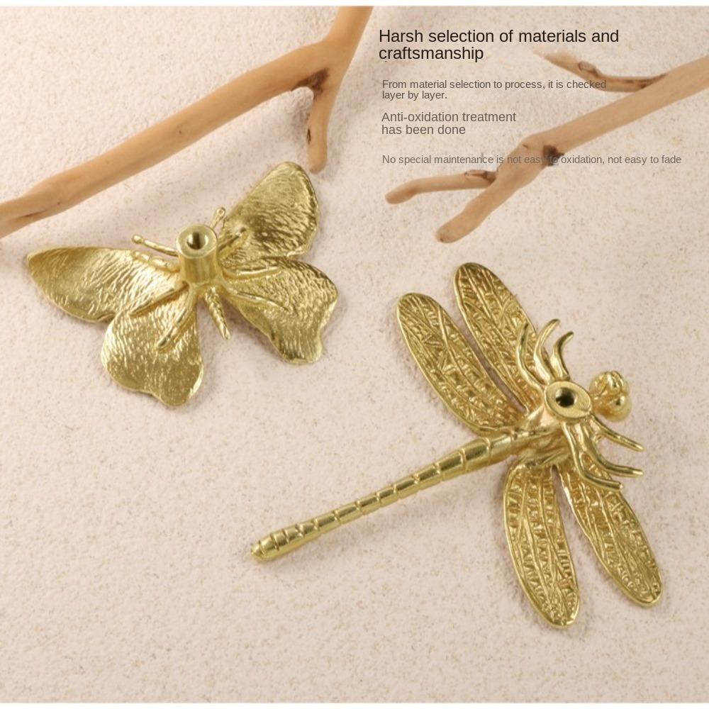 Retro Butterfly/Dragonfly Brass Handle Vintage Single Hole Cabinet Door Knobs Push-pull Gold Wardrobe Drawer Pulls Kitchen
