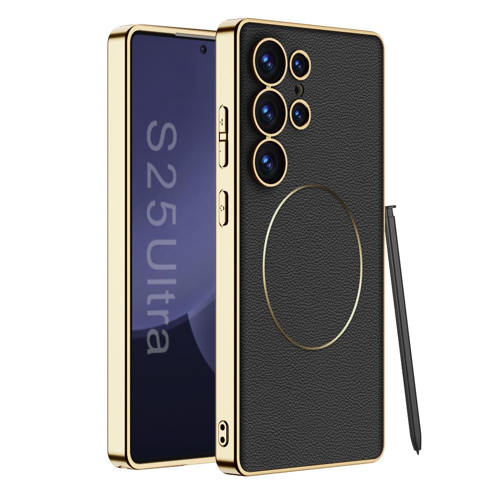 Чехол для мобильного телефона Samsung S25 Ultra S24u Гальваническое покрытие Однотонная кожа S23ultra Беспроводная зарядка Защитный чехол от падений