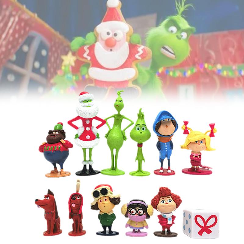 12 Очаровательных фигурок Гринча на рождественскую тематику, зеленые пушистые персонажи, коллекционный декор