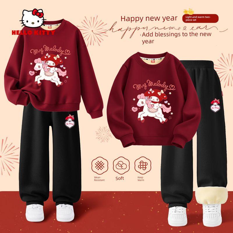 Детский флисовый костюм Hello Kitty 2026 Новый год для девочек Красный Год Дракона Одежда для 12-летней девочки
