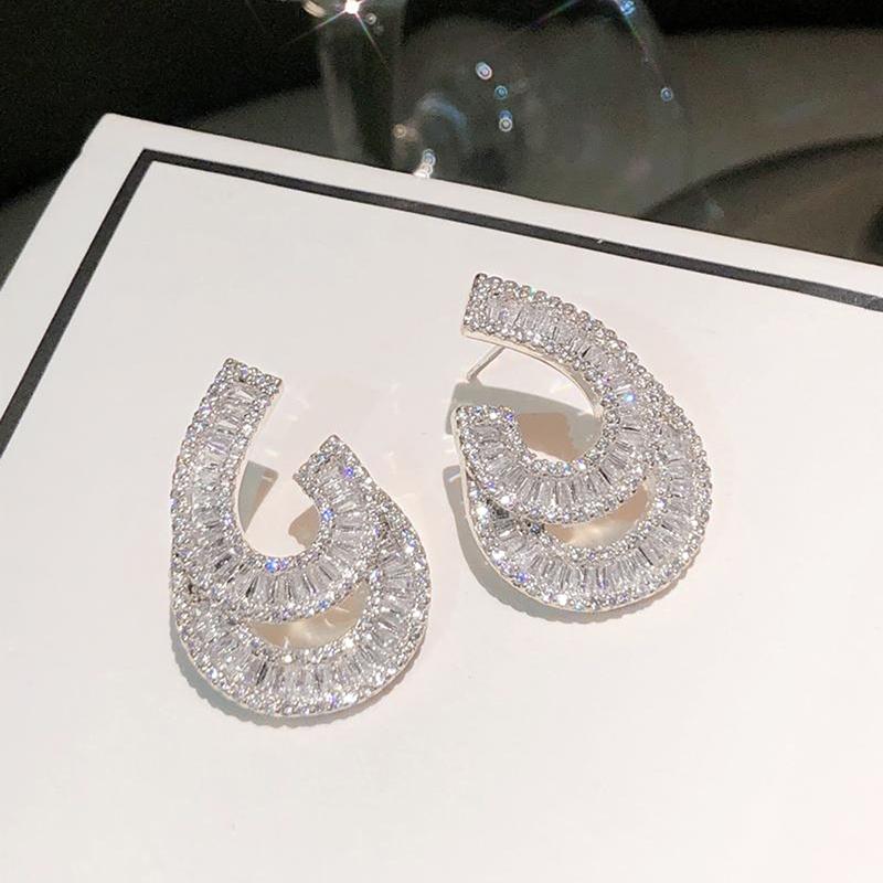 Серьги-проколы Huitan Shining Water-caple Shape, женские модные украшения для помолвки, роскошные яркие циркониевые аксессуары, подарок