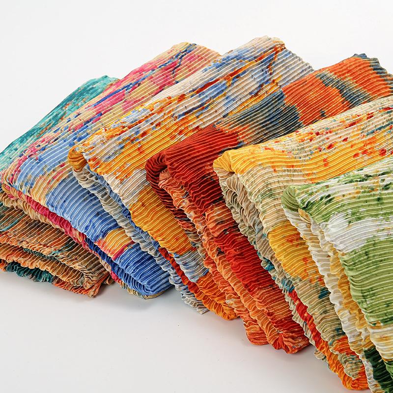 Art Print Wrinkle Pashmina Soft Satin Scarf Large Shawl Wrap