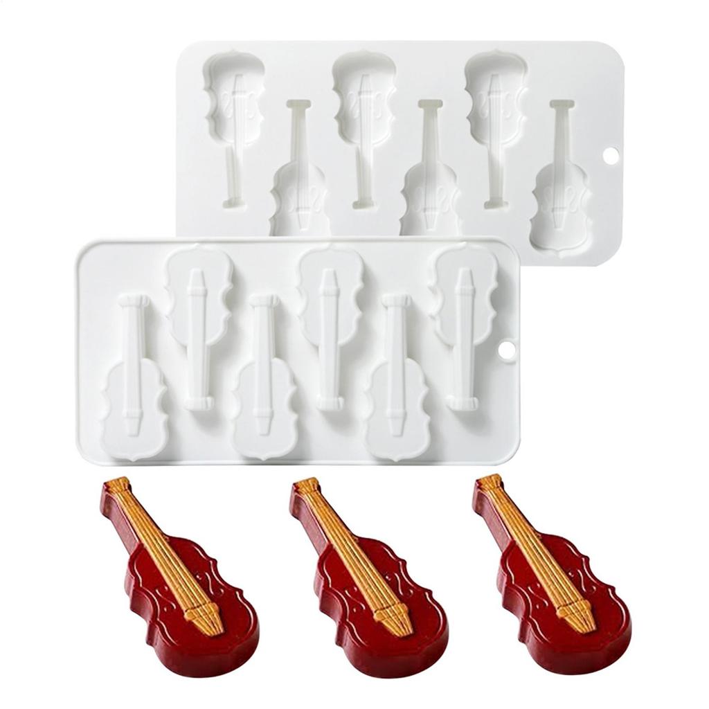 Baking Molds Silicone Shapes 6 Cavity Silicone Violin Shaped Mold Violin Guitar Cake Decor For Soap Chocolate Epoxy Crafting