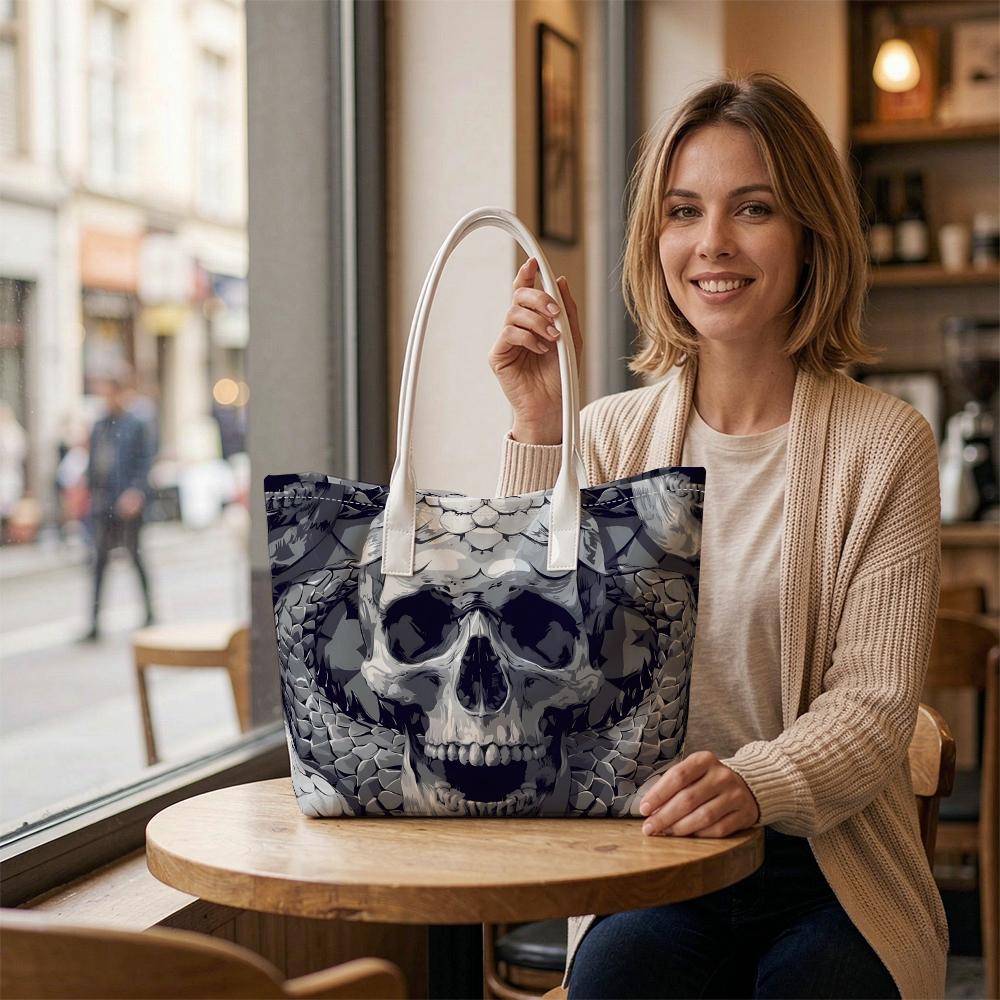 Gothic Skull Snake Pattern Tote Bag Large Casual Daily Shoulder Bag For Streetwear Lovers