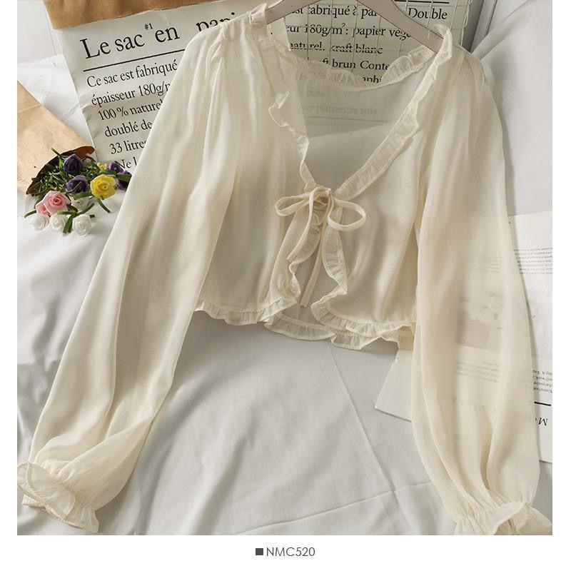 HOUZHOU Солнцезащитная рубашка женская короткая галстук-бабочка с шалью с грибковым краем женское летнее платье повседневное свободное трендовое с длинными рукавами