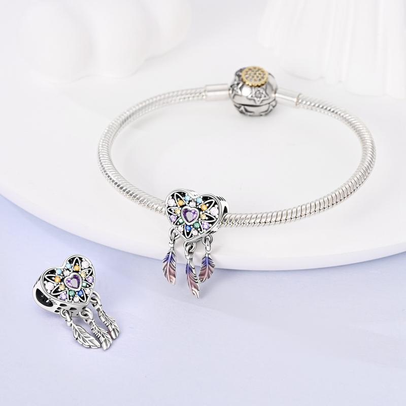 Лидер продаж S925 Серебряный Духовный Ловец снов Шарм перо Ловец снов бусины подходят оригинальный браслет подвески ювелирные изделия
