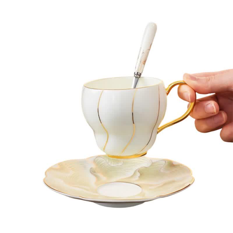 Auratic Magnolia 3-Piece Ceramic Coffee Cup & Saucer Set