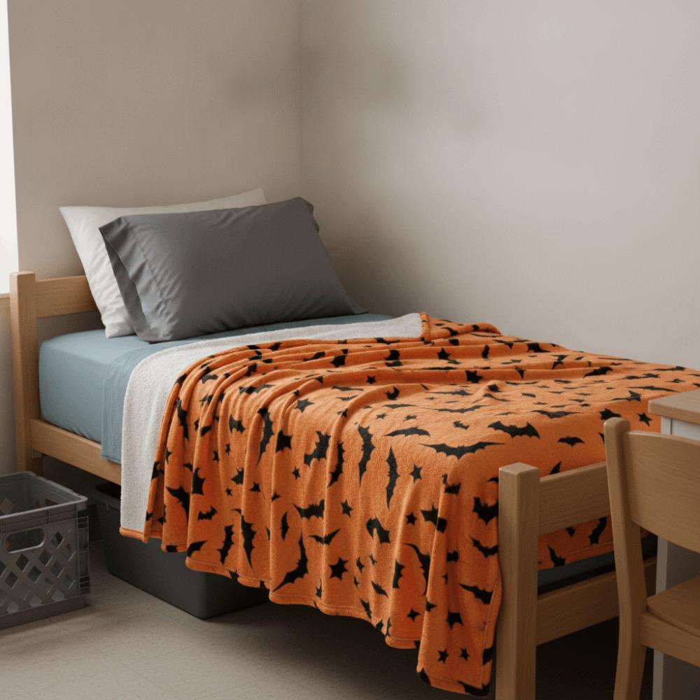 Bat Ghost Print Halloween Flannel Blanket Soft Sofa Throw Blanket Sleeping Blanket All Season