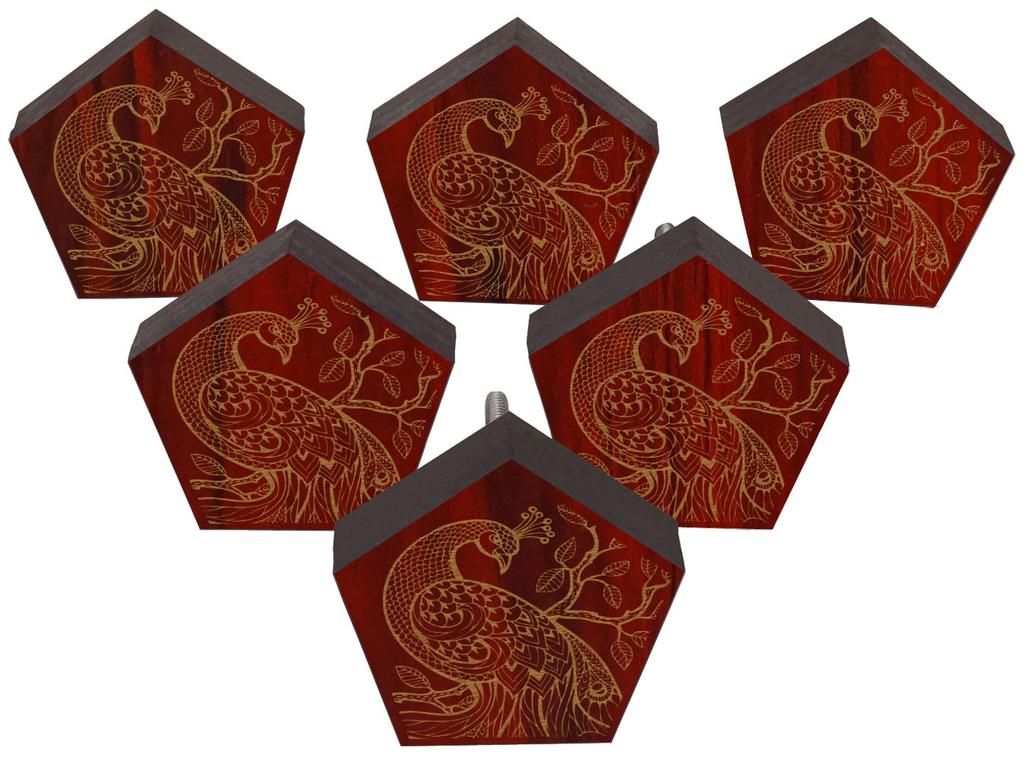 IBA Indianbeautifulart Brown Engraved Knobs 10 Pc Furniture Wooden Scallop Knobs Rustic Drawer