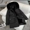 Womens Winter Thick Padded Coat Mid-Length Loose Fit Casual Commute Style With Faux Fur Hood