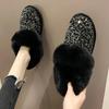 Female Shoes Outdoor Ankle Women's Boots Warm Snow Boots Women Rhinestones Round Toe Slip On Low Heel Shoes Women