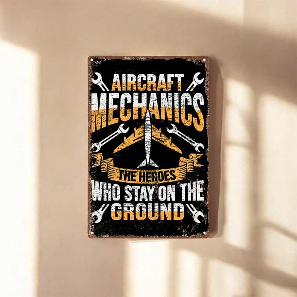 Vintage Aviation Mechanic Metal Sign - Heavy Duty Iron Wall Art Decor with Wrench