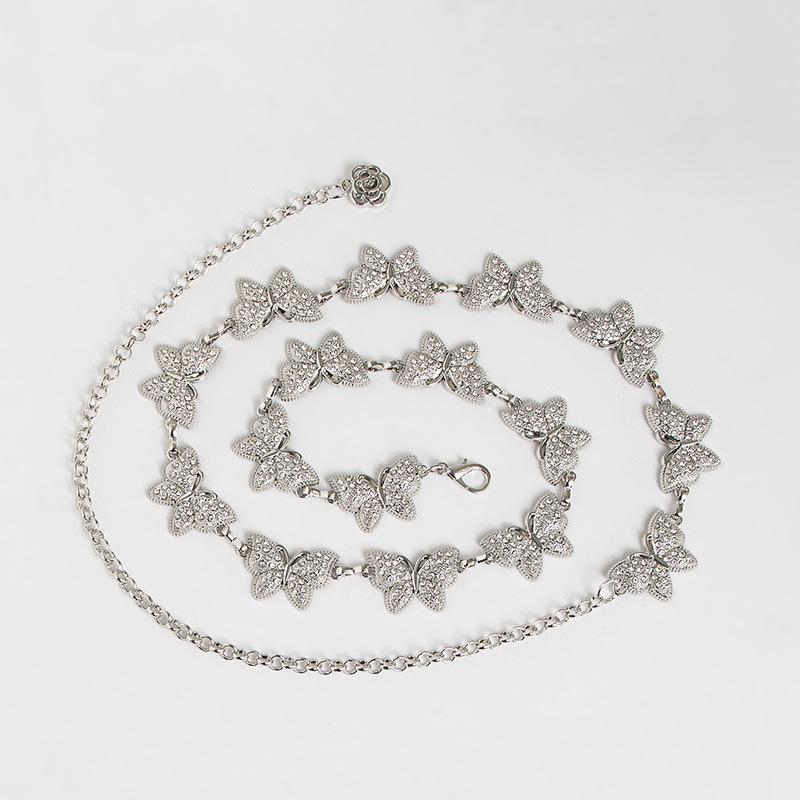 New Metal Sweet Woman Waist Chain Spring Skirt Versatile Heavy Industry Young Elegant Rhinestone Butterfly Waist Chain