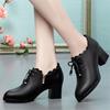2024 Autumn and Winter New Deep Mouth Single Shoes Women's Mother Shoes Soft Sole Thick Heel Women's Shoes Bow Women's Medium Heel Leather Shoes Women