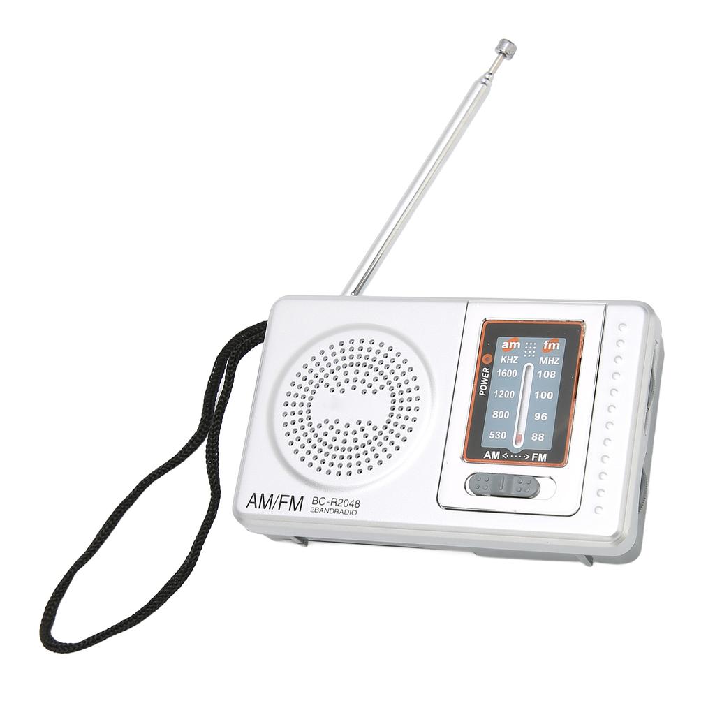 AM FM радио серебристо-серого цвета, карманный размер, AM FM, компактный, простой дизайн, питание от батареек типа АА, карманное радио для