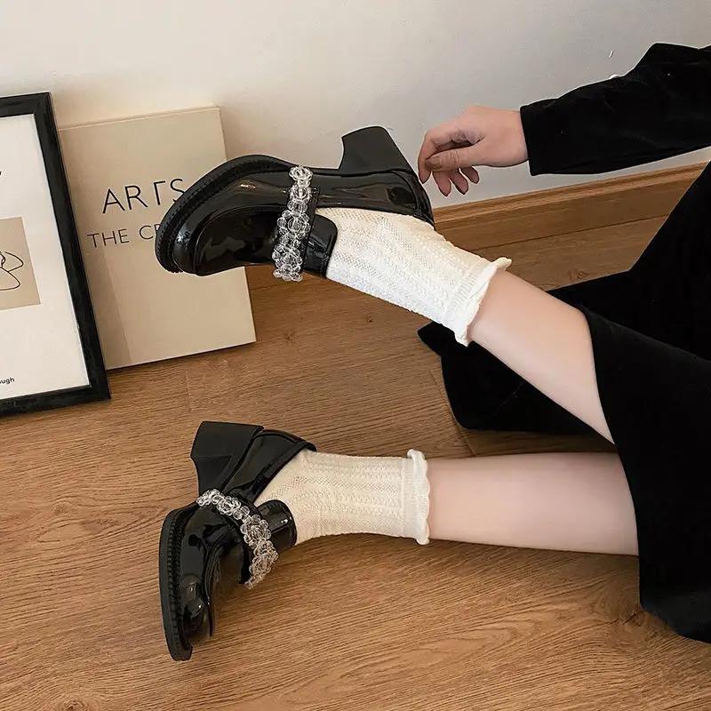 Fashion Women's Shoes Chunky Heels Mary Jane Off White Party Ladies Pumps Young Chic and Elegant Fashion Slip On Popular Y2k Comfortable