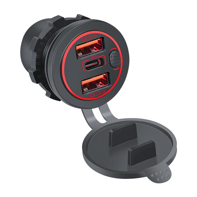 Автомобильное зарядное устройство с 3 портами USB, Quick Charge 3.0, PD, быстрая зарядка, с кнопкой включения/выключения