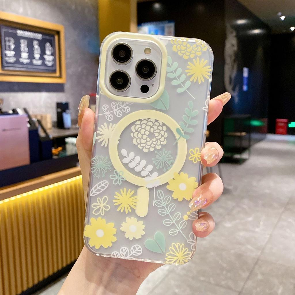Подходит для чехла для мобильного телефона iPhone 16 Маленькие свежие цветы Apple 15promax Мощное магнитное притяжение и защита от падений