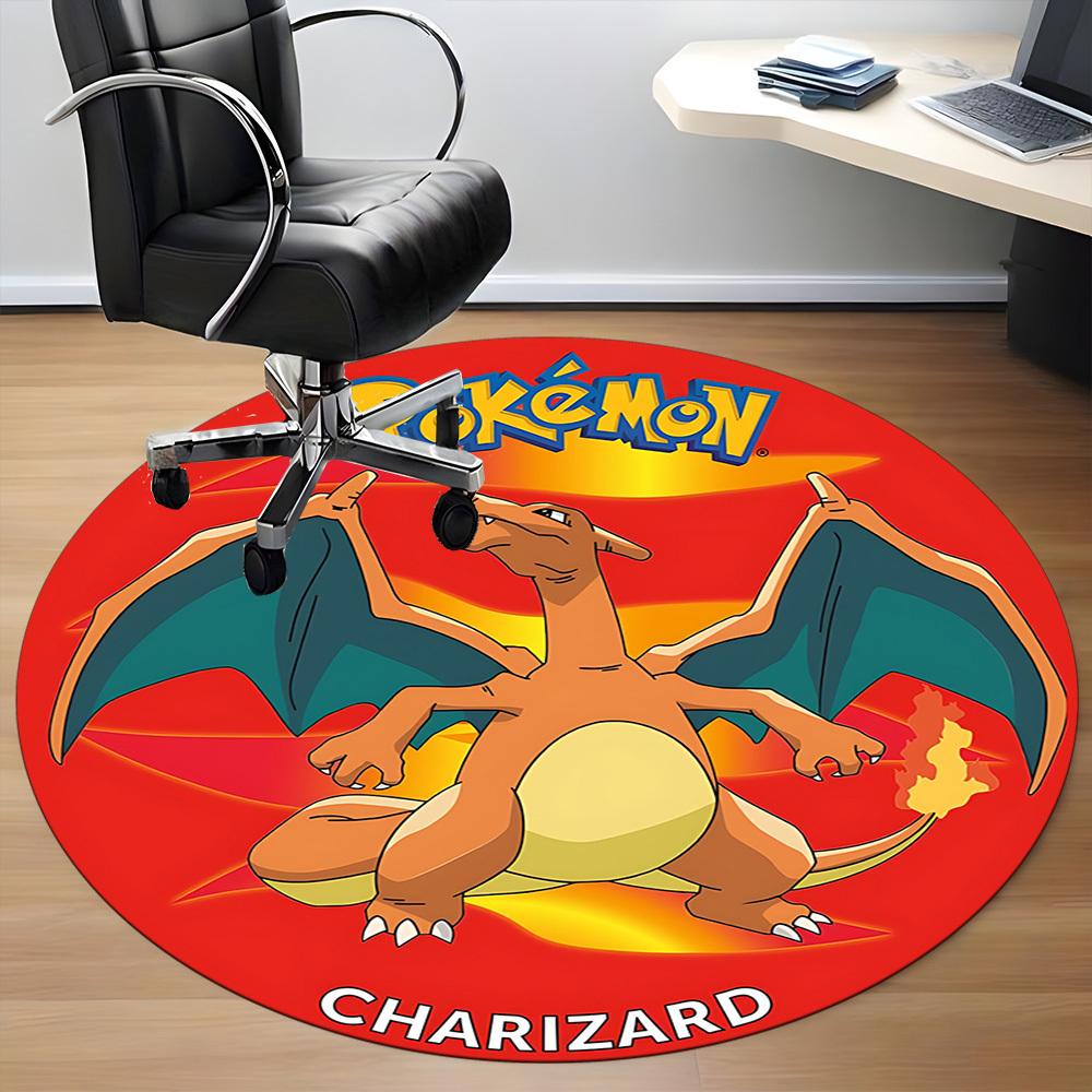 1 шт. Круглый коврик для офиса Pokemon Charizard, Коврик для помещений, Подходит для офиса, Под офисные стулья, Спальни, Гостиной, Декор для дома, Декор комнаты