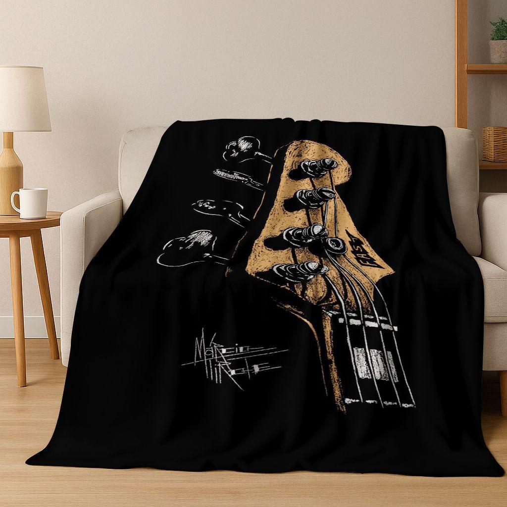 Fashion Fender Logo Guitar Music Instruments Art Flannel Blanket,Cozy Soft Throw Blanket for Home Bedroom Bed Sofa Cover Gift