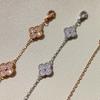 Women Jewelry Set Mini Clover Bracelet Full Diamond Earrings Champagne Gold Necklace Ring