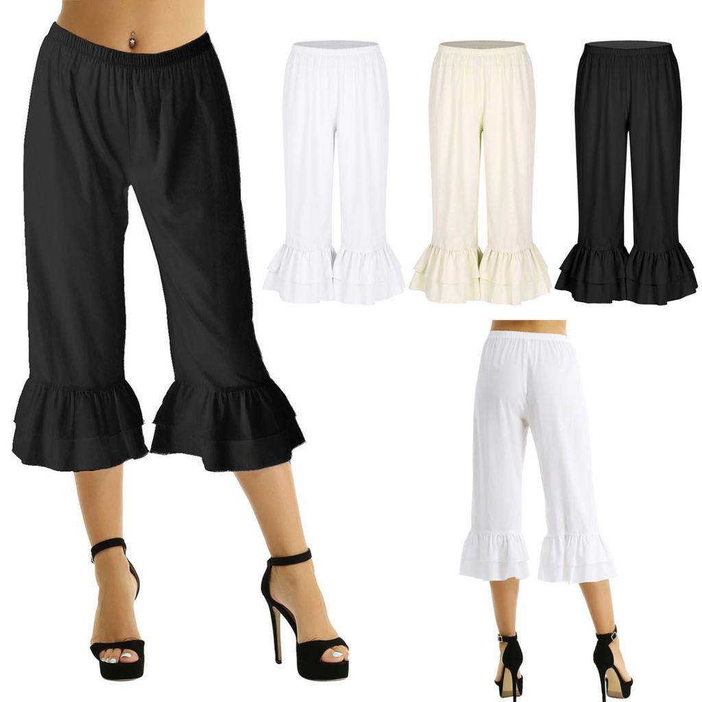 Women Retro Vintage Elastic Waist Ruffles Hem Pantaloons Bloomers Underpants Victorian Era Costume