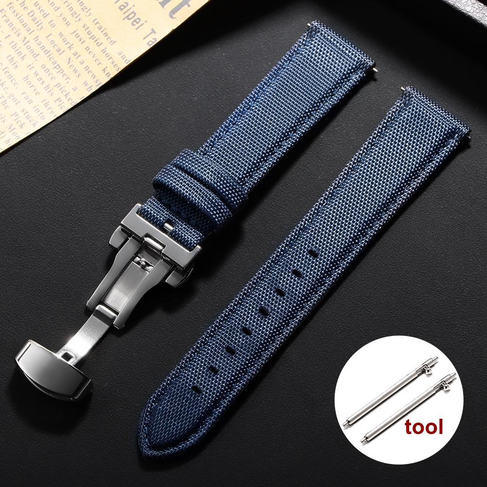 Sailcloth Watch Strap 20mm 22mm for Omega Business Butterfly Buckle Nylon Waterproof Watchband Men Women Quick Release Bracelet