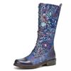 2021 Retro Flat Embroidered Women's High-Top Boots with Side Zipper for Autumn and Winter