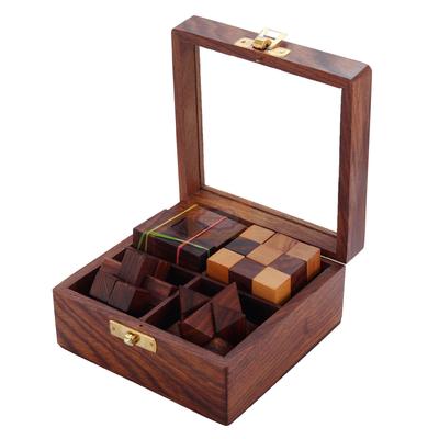 Shriji Crafts 4-в-1 набор деревянных головоломок 3D-головоломки премиум-класса элегантное украшение для игр с прозрачной крышкой