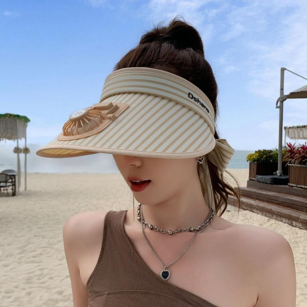 Anti-UV Outdoor Sun Hat with USB Charging Fan Beach Sunshade Hat Summer Empty Top Hat