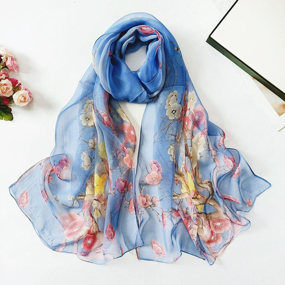 Breathable Silk Scarf Sun-Resistant Long Wraps Summer Bandana for Women