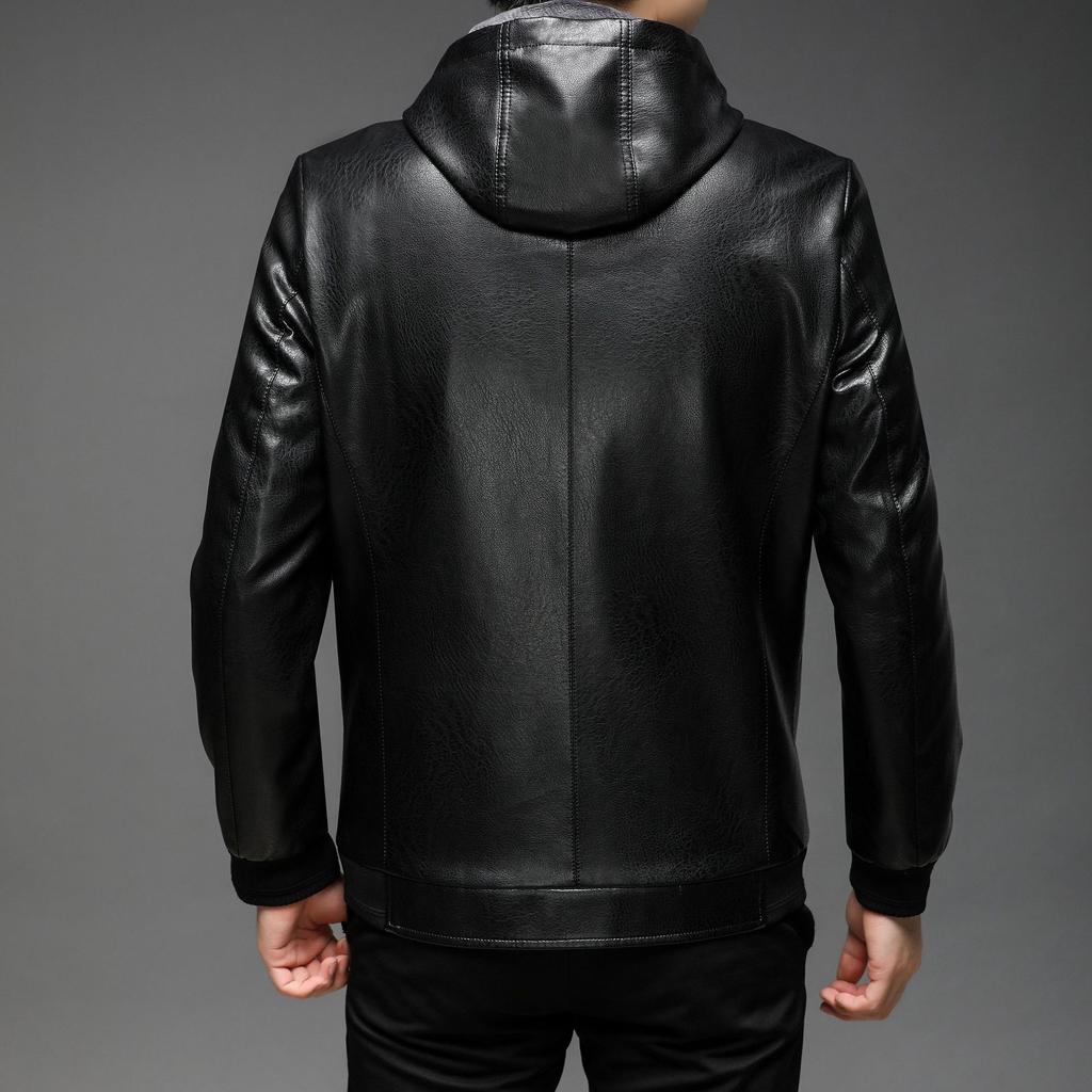 Кожаная куртка мужская осень и зима новая мужская флисовая утолщенная кожаная куртка с капюшоном мужская куртка модная повседневная кожаная куртка