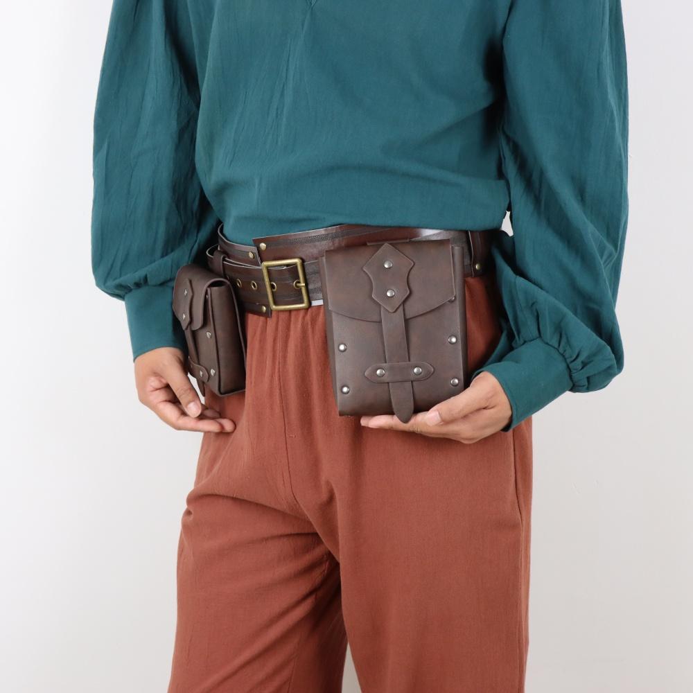 Средневековый пояс из ПУ кожи с медной монетой, набедренная сумка, широкий пояс для косплея, ренессансный ретро-пояс, реквизит для косплея, аксессуар