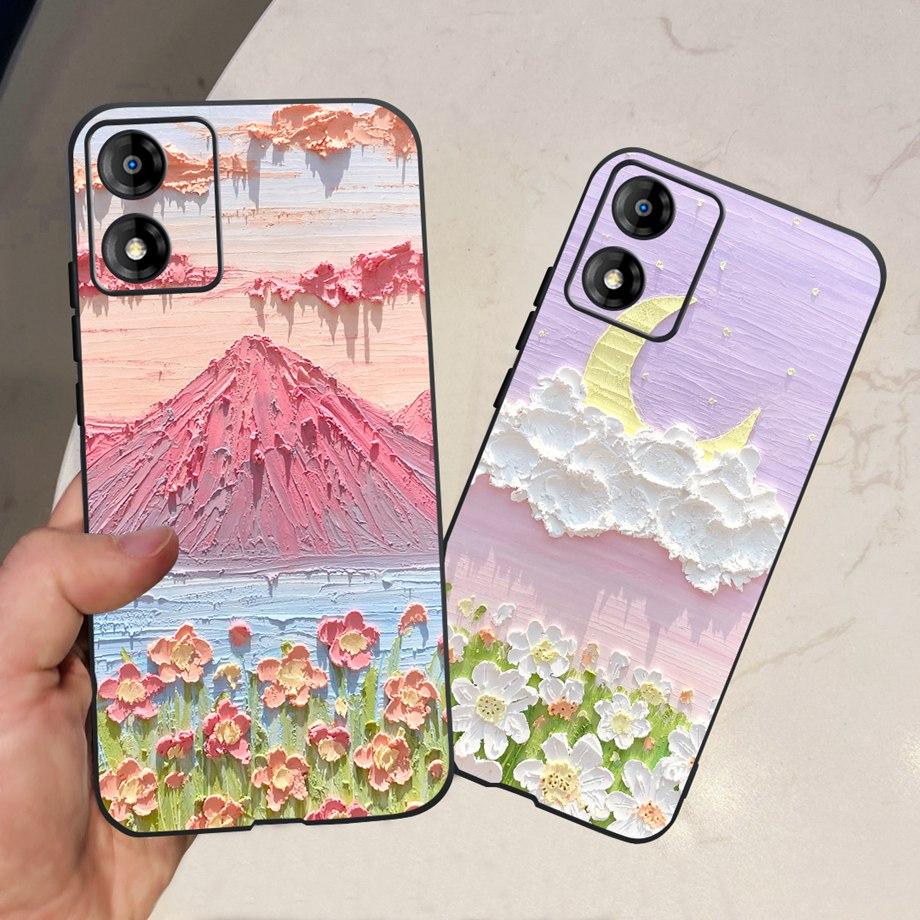 For Motorola Moto E13 Moto G13 Case Matte Black Liquid Silicone Soft Cover Lovely Cat Cartoon Jelly Capas For MotoE13 E 13 G 13