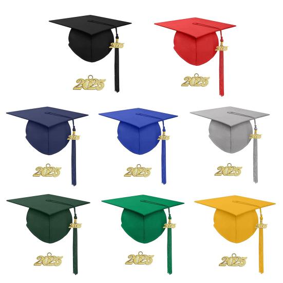 Выпускной колпак 2025 года с кисточкой, шляпа бакалавра с регулируемым размером, эластичная лента, аксессуар для выпускного платья, церемония вручения диплома магистра