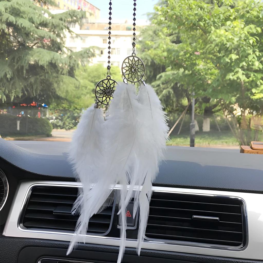 Mini Dream Catcher Car Interior Rearview Mirror Hangings Car Charms Pendant Double Wind Chimes Car Decor Accessories Multi Color