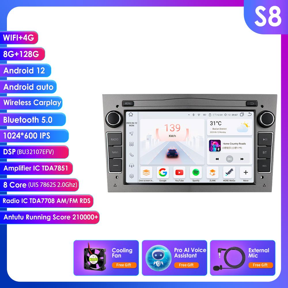 OSSURET Intelligent 8G 128G Android 12 Car Radio For Opel Astra H J 2004 Vectra Vauxhall Antara Zafira Corsa C D Vivaro Meriva 4G Carplay GPS Player