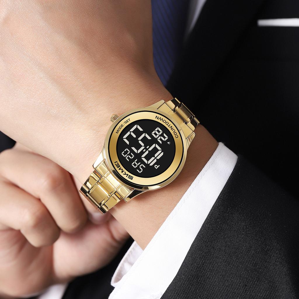 SKMEI 2425 Electric Wristwatch Fashion Casual Clock 3Bar Waterproof EL Light Stopwatch Week Date Calendar Countdown Timer
