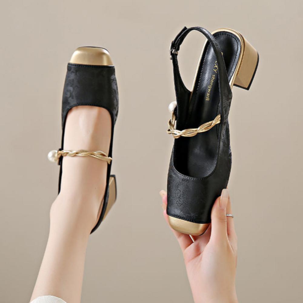 Новый китайский стиль, национальный стиль, сандалии баотоу, женские туфли Мэри Джейн на среднем каблуке, летний темперамент, толстый каблук, высокий каблук, одинарные туфли