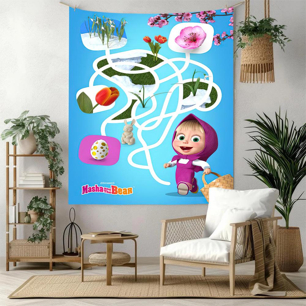 Masha Bear Wall Decor Tapestry Art For Pet Memorial Birthdaywedding Party Backdrop Family Gift