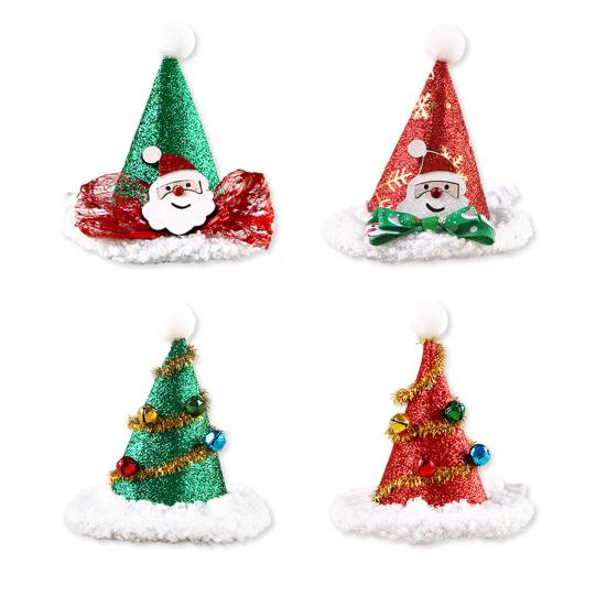 Рождественская шапка для питомца Шапка-елка с помпоном и колокольчиками Кошки Блестящая шапка Санта-Клауса с регулируемым ремешком для кошек собак Праздничные вечеринки Наряд