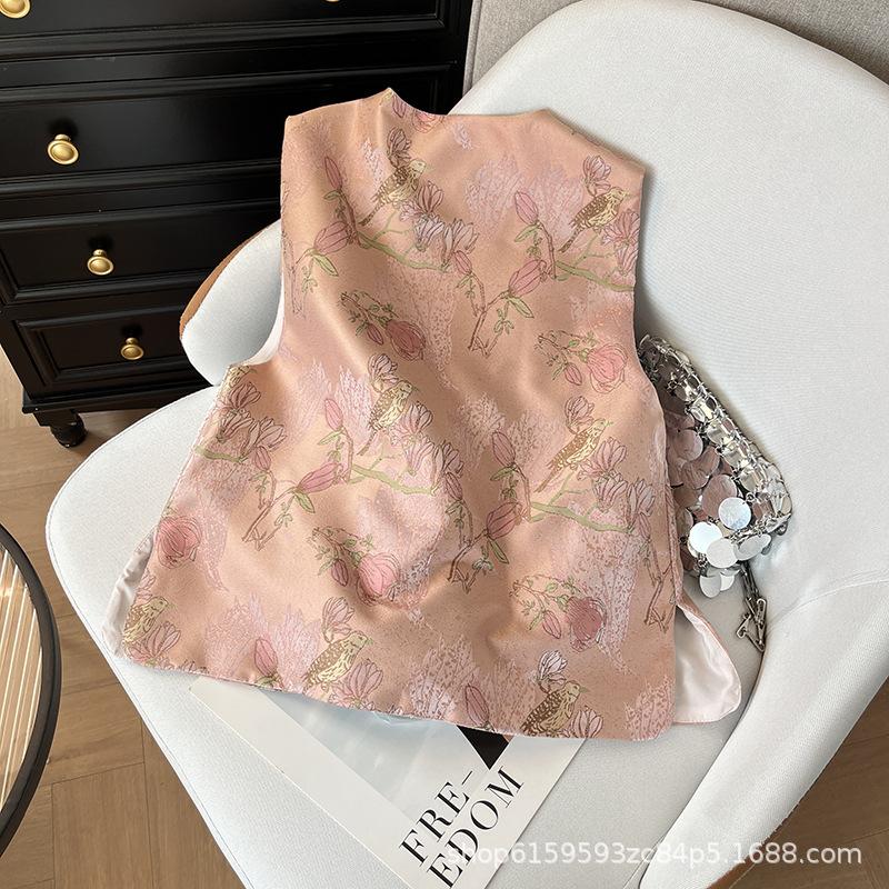 2025 Жаккардовый атласный жилет женский весенний высококлассный розовый шикарный жилет