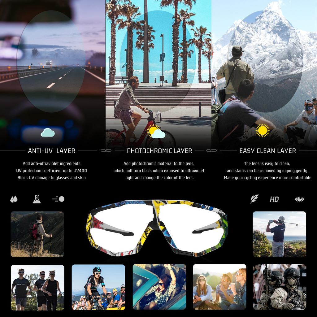 Queshark Photochromic Cycling Sunglasses MTB Sports Glasses Bicycle Goggles Mountain Bike Glasses Men's Women Cycling Eyewear