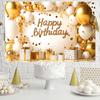 1pcs White and Gold Background Happy Birthday Party Decorations for Home Backdrop Banner 18th 30th 40th Birthday Party Supplies